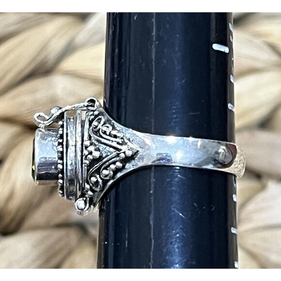 New Peridot Art Deco Sterling Silver Taxco Poison Ring Victorian Goth Sz 8 - Picture 5 of 7